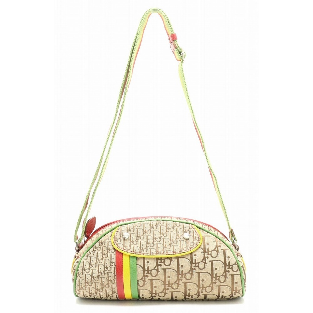 Dior Rasta Christian Trotter Khaki Bag  Leather Shoulder Red Beige - Picture 2 of 9